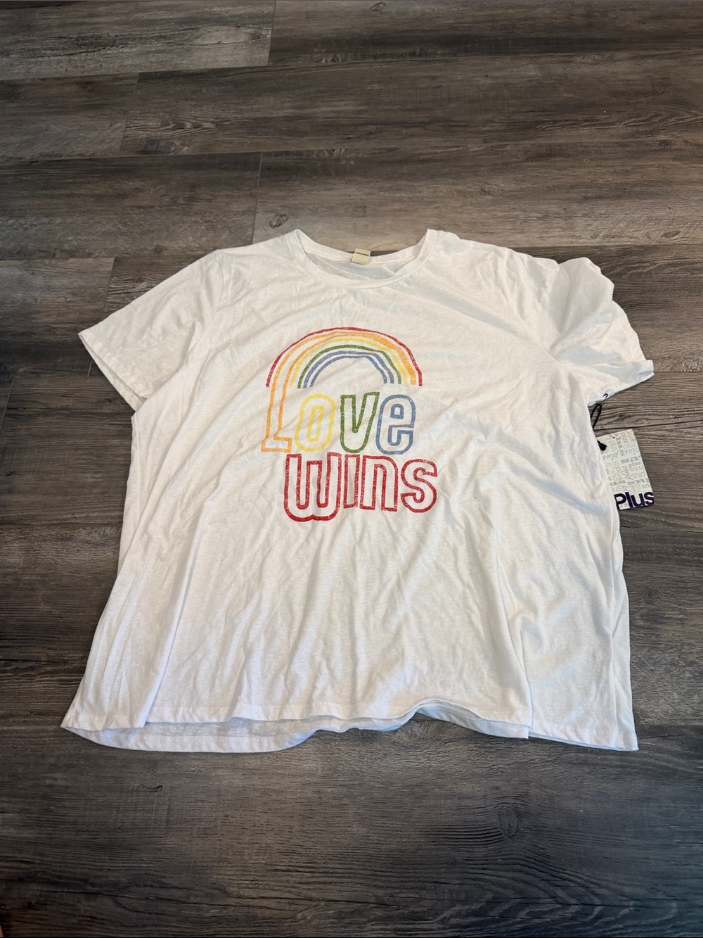 LE White 'Love Wins' Rainbow Graphic Tee - Women's Short Sleeve